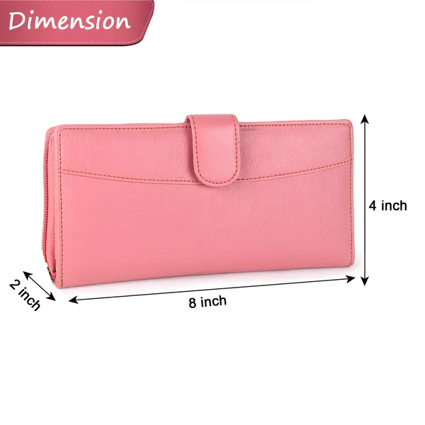 Signature_Pink_Faux_Leather_Zipper_Card_Slot_Long_Wallet_For_Women