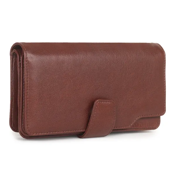 Signature_Brown_Leather_Wrist_Strap_Multi_Compartment_Wallet_For_Women