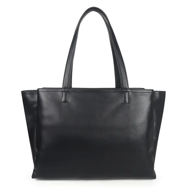 Signature_Black_Faux_Leather_Multi_Compartment_Metal_Zip_Tote_Handbag