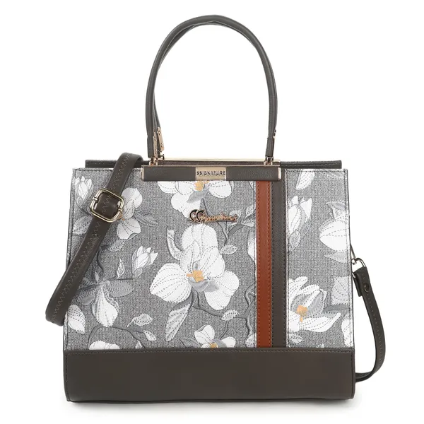 Signature_Grey_Floral_Faux_Leather_Accent_Stripe_Handbag_For_Women