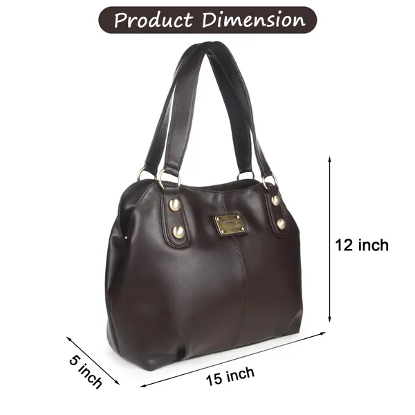 Signature_Brown_Leather_Metallic_Hardware_Handbag_For_Women