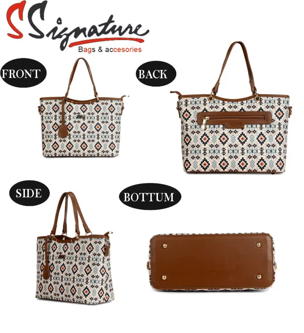 Signature_Multicolor_Fabric_Geometric_Print_Leather_Handle_Tote_Bag_For_Women