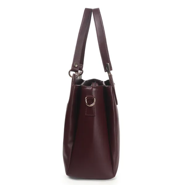Signature_Maroon_Faux_Leather_Metal_Buckle_Zip_Shoulder_Bag_For_Women