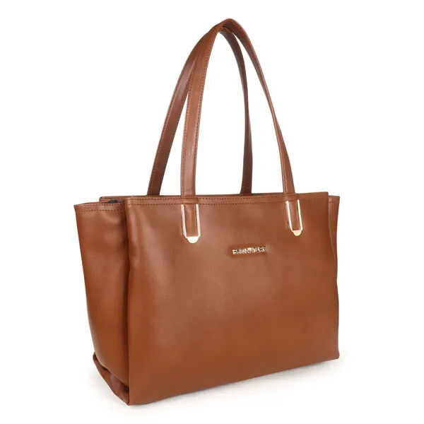 Signature_Brown_Faux_Leather_Multi_Compartment_Tote_Handbag_For_Women