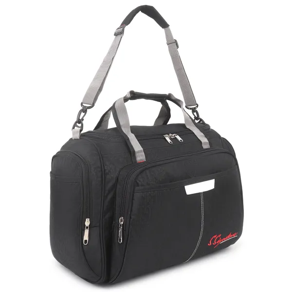 Signature_Black_Fabric_Multi_Compartment_Shoulder_Strap_Duffel_Bag_For_Men_And_Women