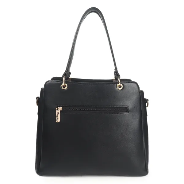 Signature_Black_Faux_Leather_Structured_Metal_Logo_Handbag