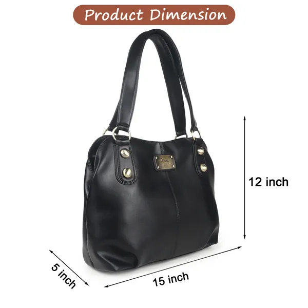 Signature_Black_Faux_Leather_Metal_Hardware_Handbag_For_Women