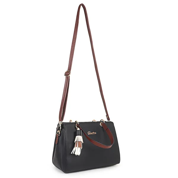 Signature_Black_Faux_Leather_Tassel_Dual_Strap_Handbag_For_Women