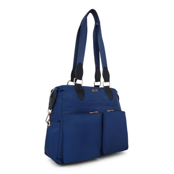 Signature_Navy_Blue_Faux_Leather_Multi_Pocket_Shoulder_Bag_For_Women