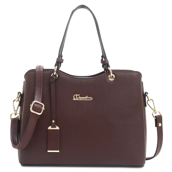 Signature_Brown_Faux_Leather_Multi_Compartment_Handbag_For_Women