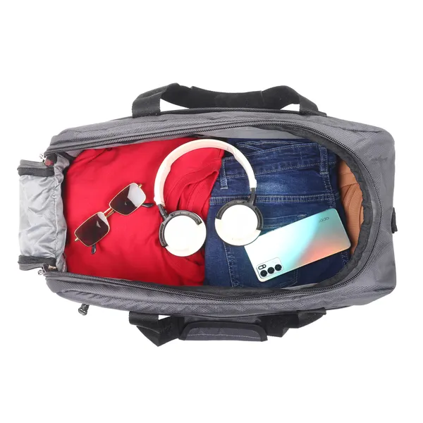 Signature_Grey_Fabric_Adjustable_Strap_Travel_Duffel_Bag