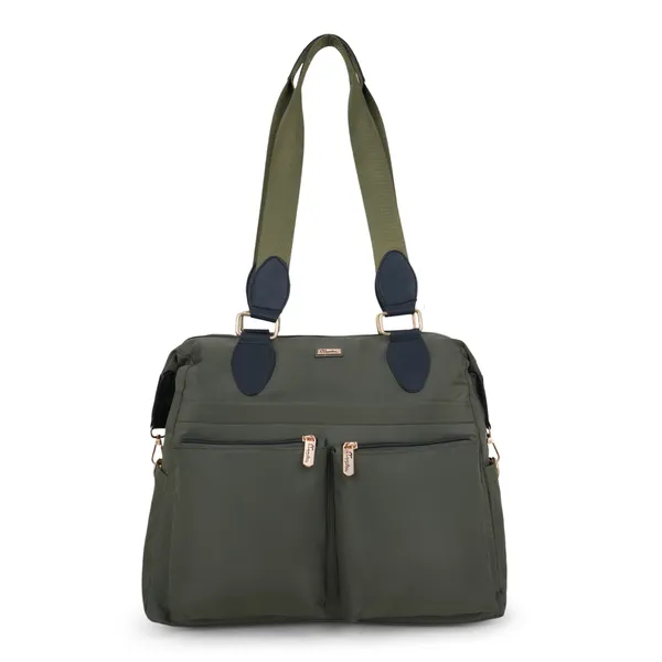 Signature_Olive_Green_Fabric_Multi_Pocket_Adjustable_Strap_Tote_Bag