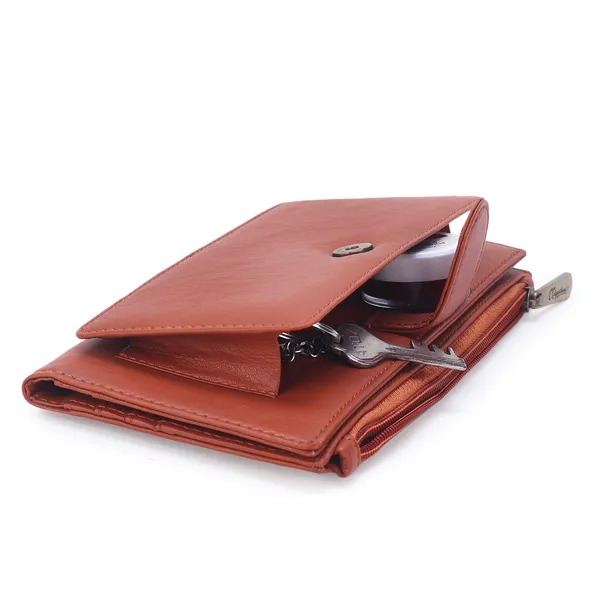 Signature_Tan_Brown_Leather_Multiple_Card_Slots_Wallet_For_Women