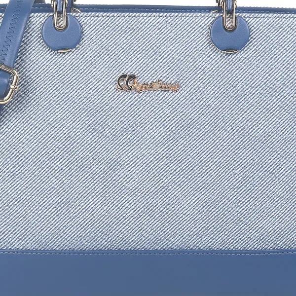 Signature_Blue_Two_Tone_Faux_Leather_Metallic_Hardware_Handbag_For_Women