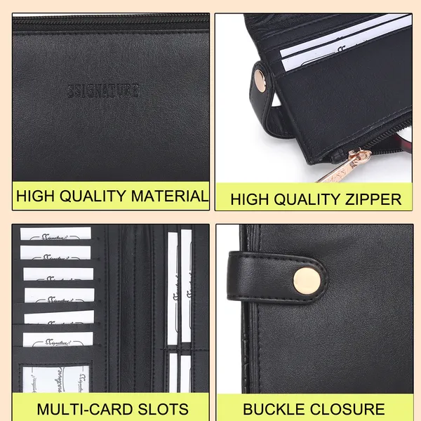 Signature_Black_Leather_Multi_Card_Buckle_Zipper_Wallet_For_Unisex