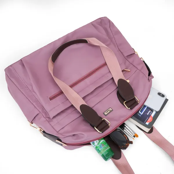 Signature_Purple_Nylon_Waterproof_Multi_Pocket_Shoulder_Tote_Bag