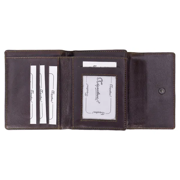 Signature_Brown_Genuine_Leather_Tri_Fold_Coin_Pocket_Wallet_For_Men