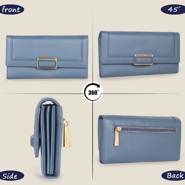 Signature_Blue_Faux_Leather_Buckle_Wallet_For_Women