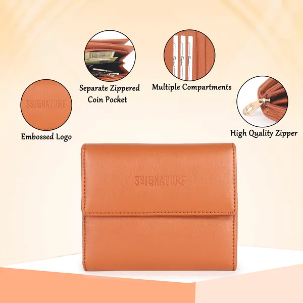 Signature_Tan_Brown_Leather_Multi_Compartment_Wallet_For_Women