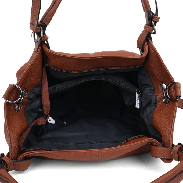 Signature_Brown_Leather_Adjustable_Strap_Handbag_For_Women
