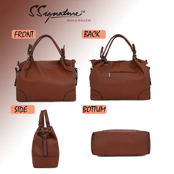 Signature_Brown_Leather_Adjustable_Strap_Handbag_For_Women
