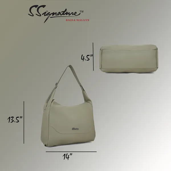 Signature_Sage_Green_Faux_Leather_Adjustable_Strap_Hobo_Shoulder_Bag_For_Women