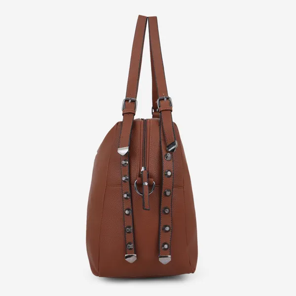 Signature_Brown_Leather_Adjustable_Strap_Handbag_For_Women