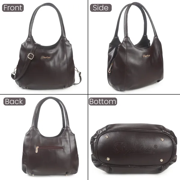 Signature_Brown_Leather_Classic_Style_Handbag_For_Women