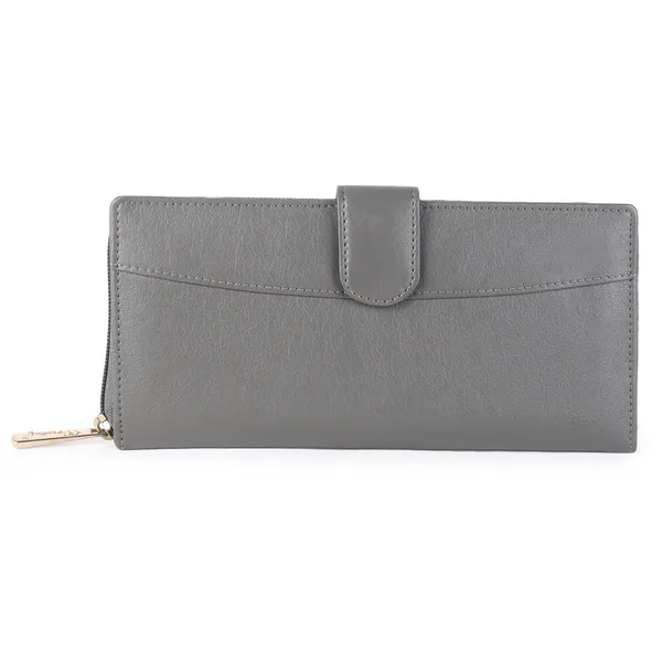 Signature_Grey_Faux_Leather_Snap_Closure_Wallet_For_Women