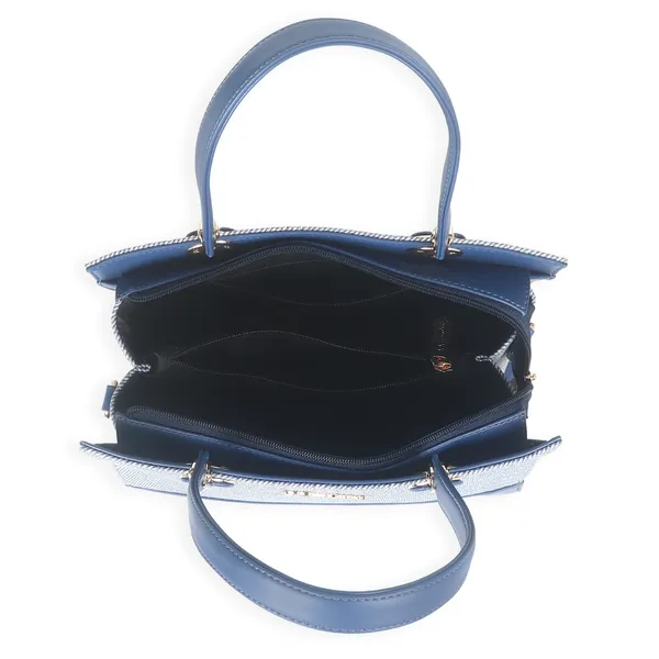 Signature_Blue_Two_Tone_Faux_Leather_Metallic_Hardware_Handbag_For_Women