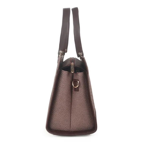 Signature_Brown_Two_Tone_Faux_Leather_Structured_Metal_Hardware_Handbag_For_Women