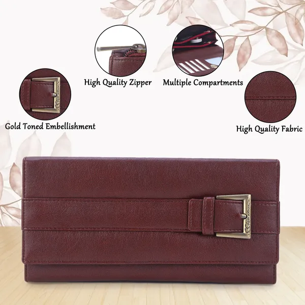 Signature_Maroon_Faux_Leather_Buckle_Detail_Wallet_For_Women