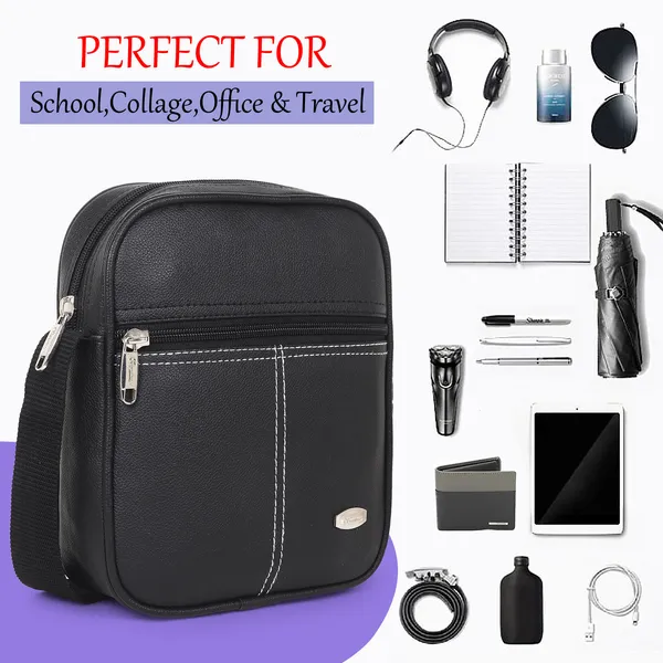 Signature_Black_Vegan_Leather_Adjustable_Strap_Messenger_Bag_For_Men