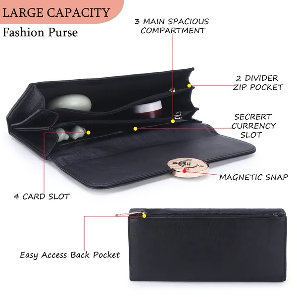 Signature_Black_Faux_Leather_Ring_Closure_Travel_Wallet_For_Women
