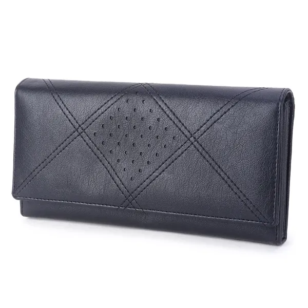 Signature_Black_Quilted_Faux_Leather_Diamond_Pattern_Long_Wallet