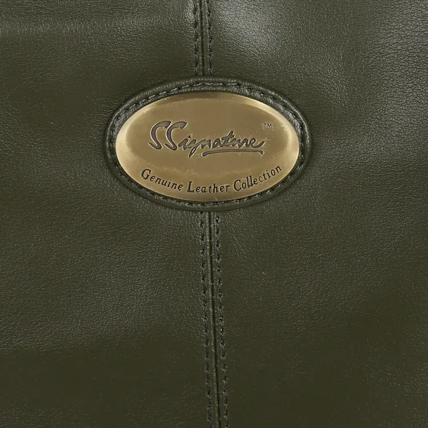 Signature_Olive_Green_Faux_Leather_Structured_Metallic_Detail_Handbag_For_Women