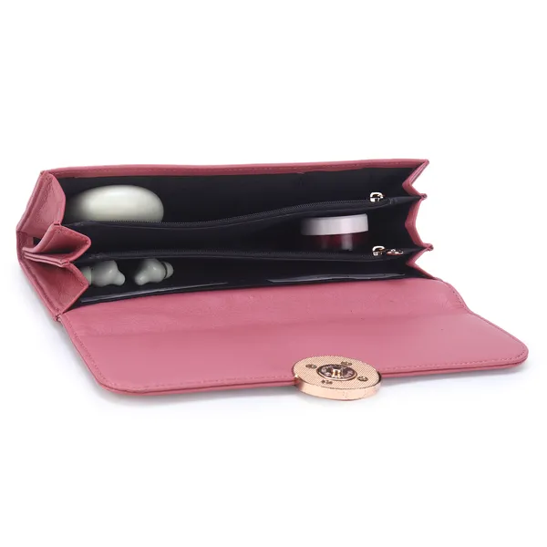 Signature_Pink_Faux_Leather_Gold_Ring_Accent_Spacious_Wallet