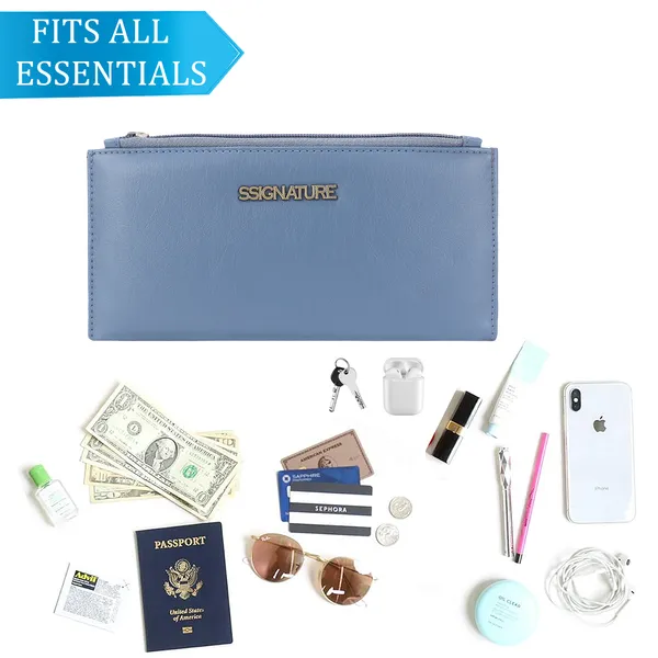 Signature_Blue_Faux_Leather_Zipper_Wallet_For_Women