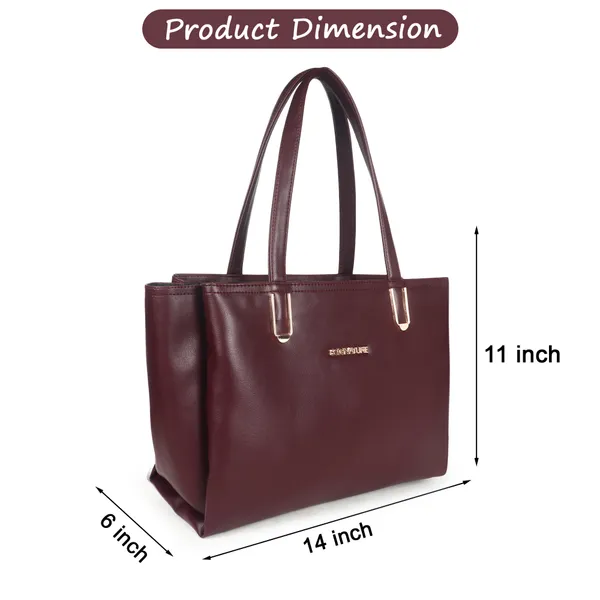 Signature_Maroon_Leather_Metallic_Zip_Handbag_For_Women