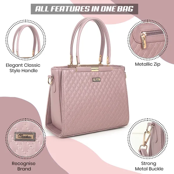 Signature_Pink_Quilted_Faux_Leather_Metal_Hardware_Handbag