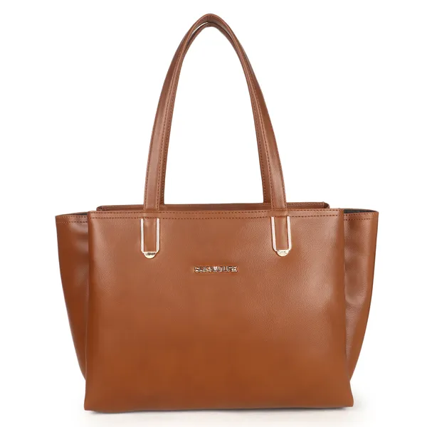 Signature_Brown_Faux_Leather_Multi_Compartment_Tote_Handbag_For_Women