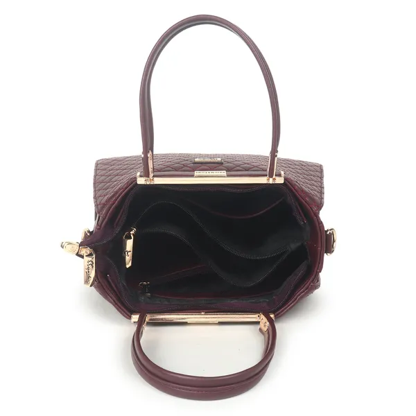 Signature_Maroon_Quilted_Faux_Leather_Metallic_Accent_Handbag_For_Women