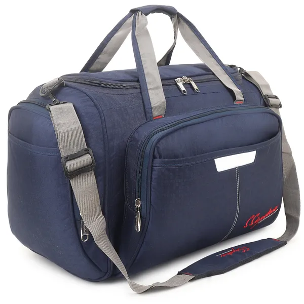 Signature_Navy_Blue_Fabric_Adjustable_Strap_Travel_Duffel_Bag_For_Men_And_Women