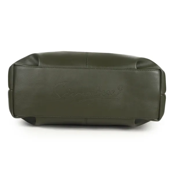 Signature_Olive_Green_Faux_Leather_Structured_Metallic_Detail_Handbag_For_Women