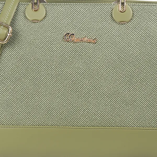 Signature_Sage_Green_Faux_Leather_Structured_Metallic_Hardware_Handbag_For_Women