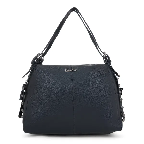 Signature_Black_Faux_Leather_Metal_Logo_Adjustable_Strap_Shoulder_Bag_For_Women