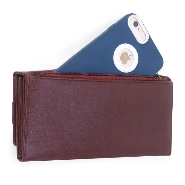 Signature_Maroon_Faux_Leather_Buckle_Wallet_For_Women