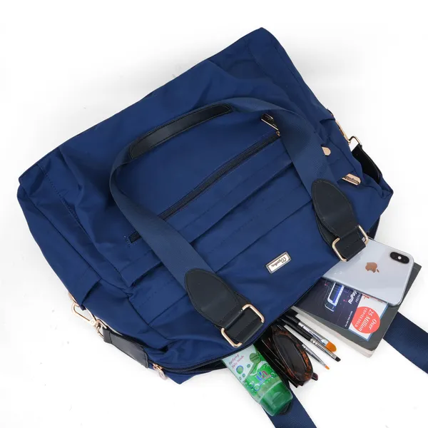 Signature_Navy_Blue_Fabric_Multi_Pocket_Adjustable_Strap_Tote_Bag_For_Women