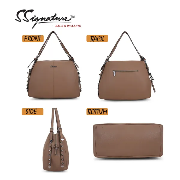 Signature_Brown_Faux_Leather_Studded_Shoulder_Bag_For_Women