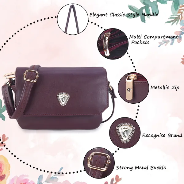 Signature_Purple_Faux_Leather_Metallic_Emblem_Sling_Bag_For_Women